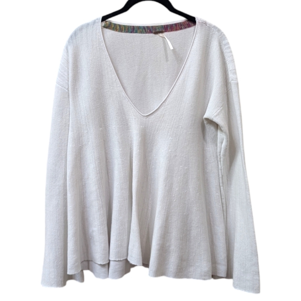 Free People Sundae Bell Sleeve Plunging V Neck Oversize Flouncy Swing Top (M) - Picture 2 of 9